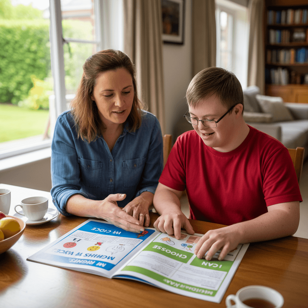 Person and support worker reviewing an Easy Read resource together