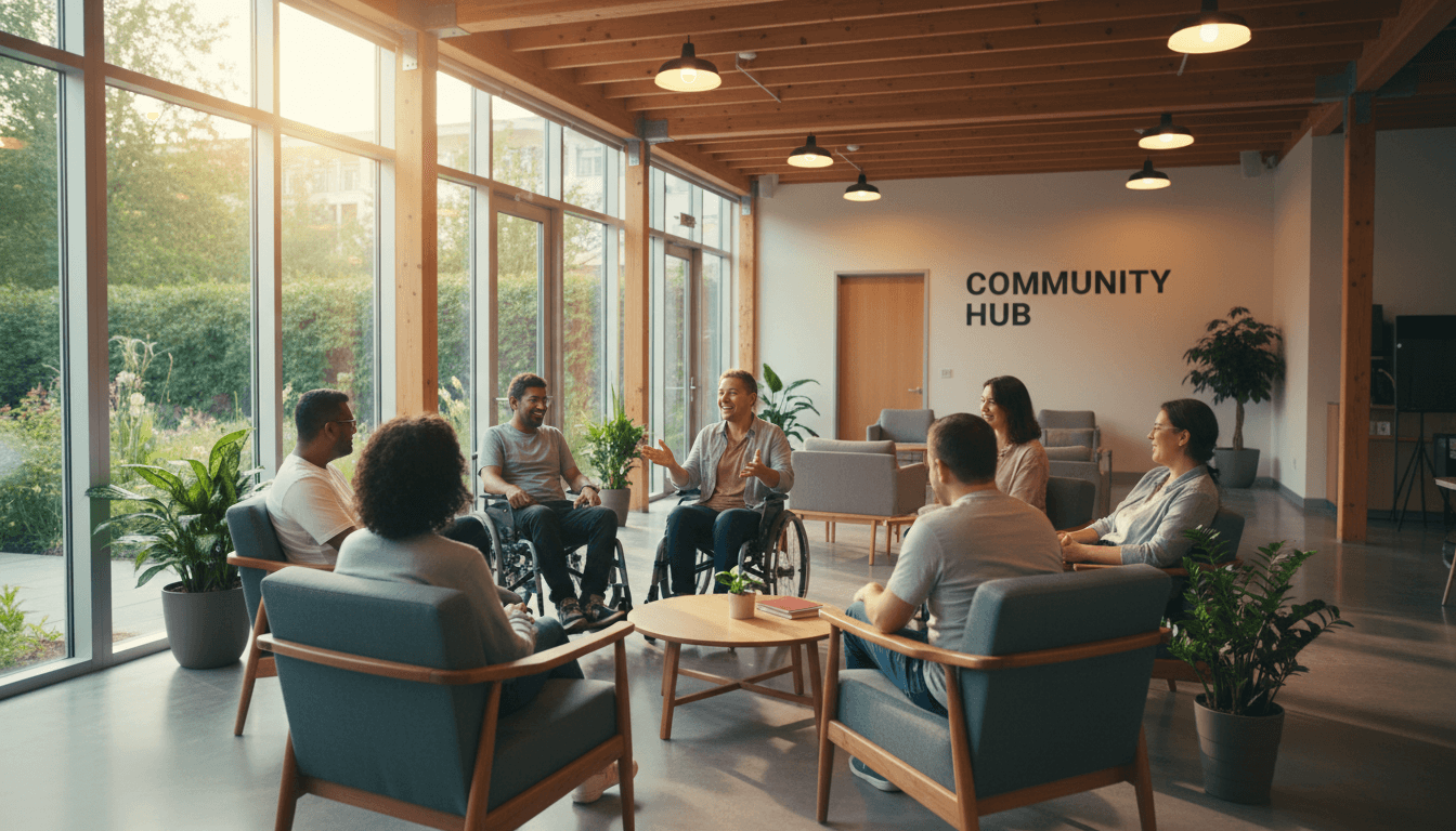 People with disabilities engaged in discussion at a community program