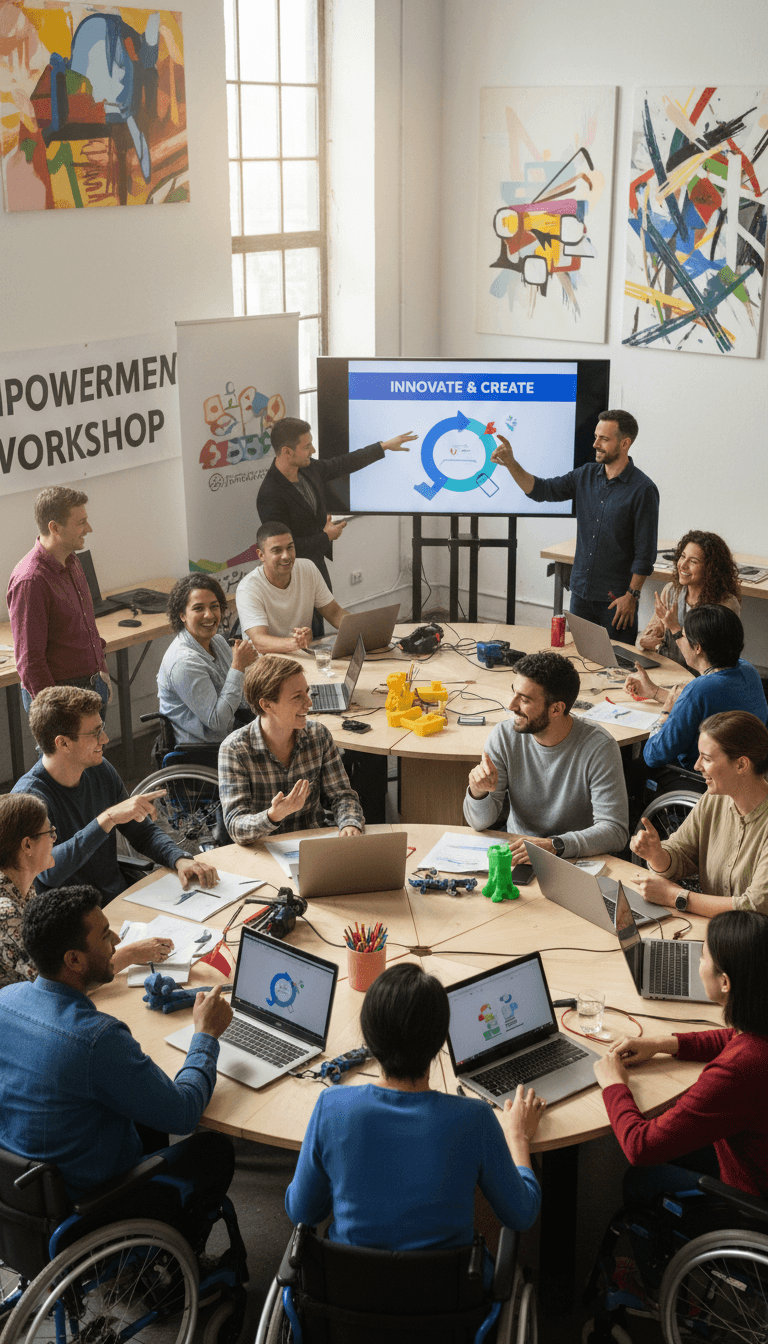 People with disabilities participating in a collaborative VoiceAbility workshop