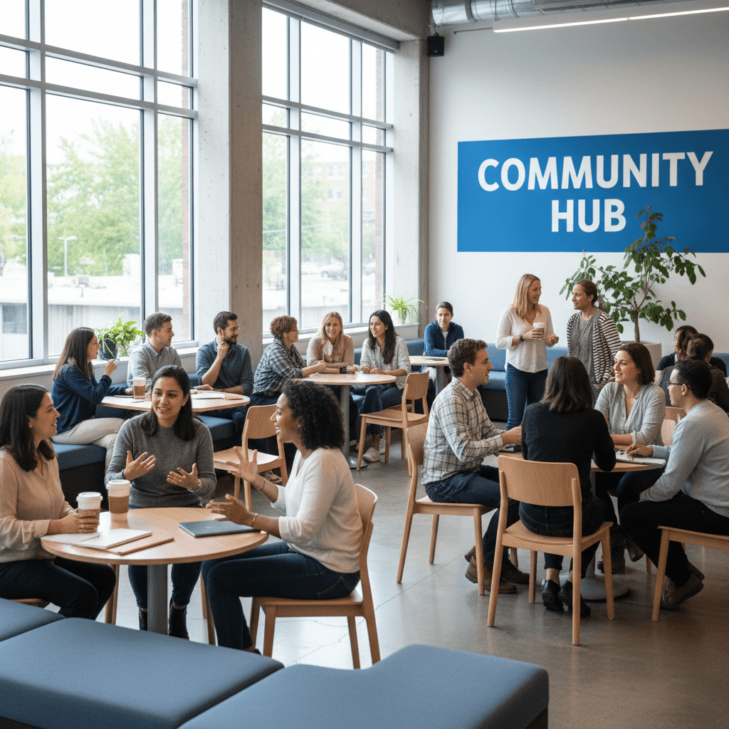 Community center space hosting group discussion