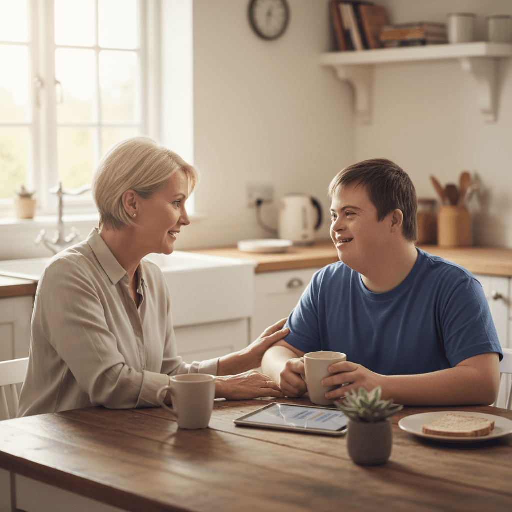 Carer supporting participant in everyday independence skills