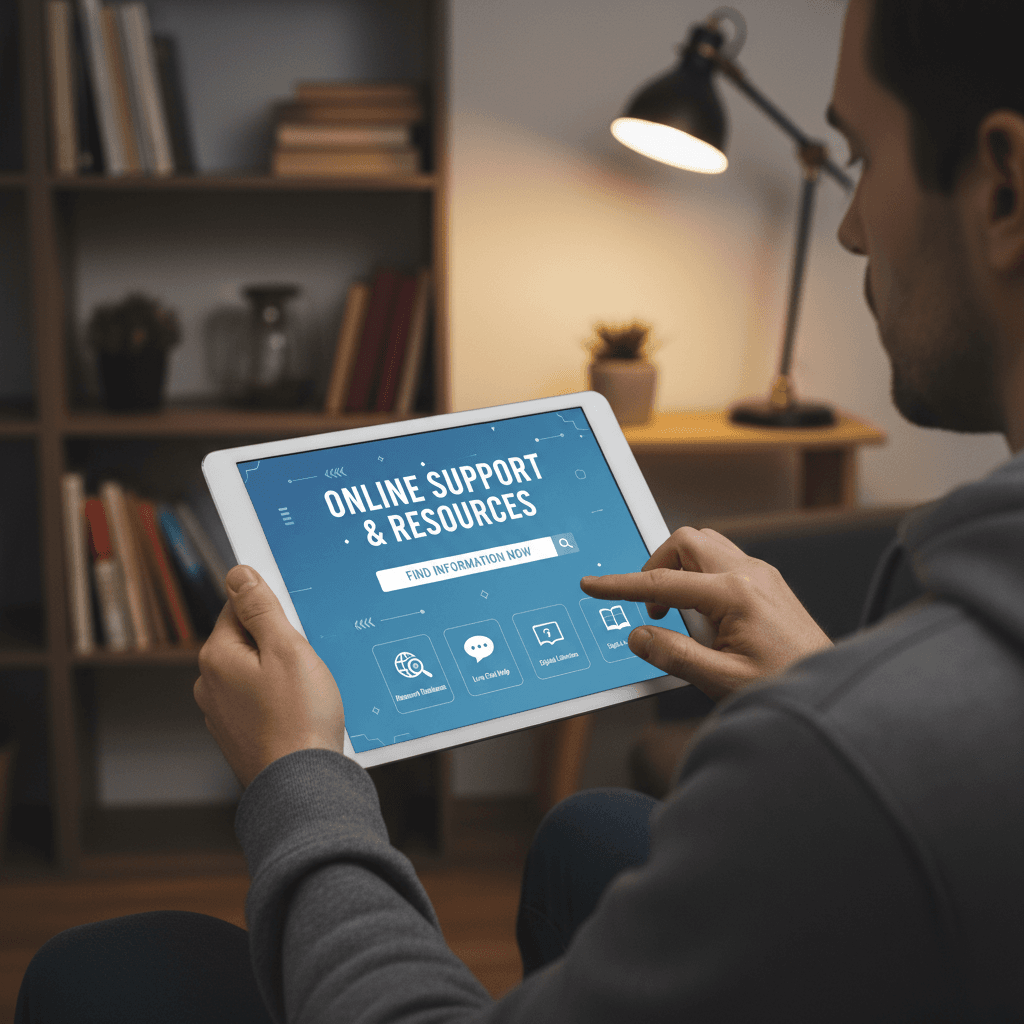 Person accessing online resources on tablet