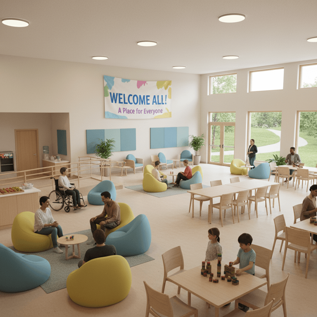 Accessible community hall with flexible layout