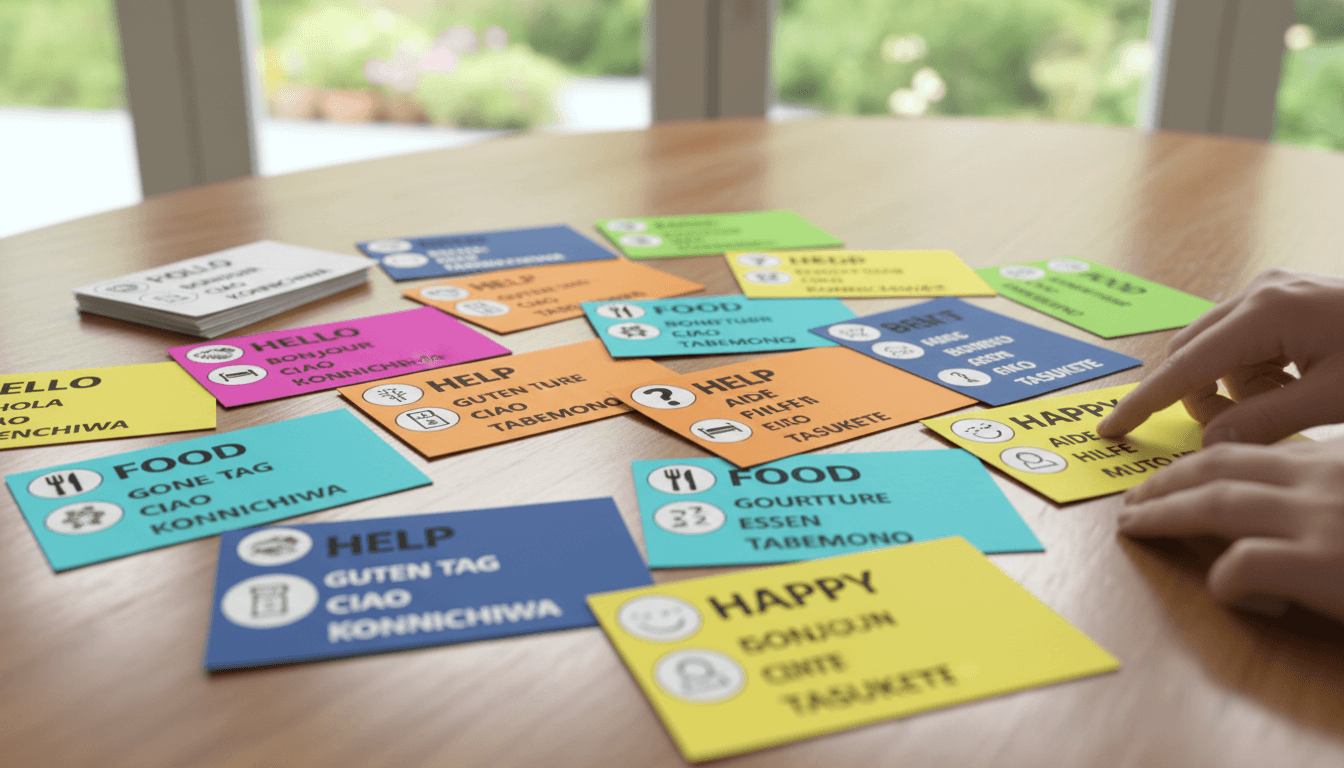 Colorful easy read cards and language translation symbols representing Arabic, Vietnamese, Chinese, Punjabi, Dari, and Urdu