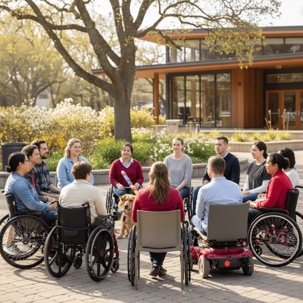People with disabilities participating in self-advocacy discussion